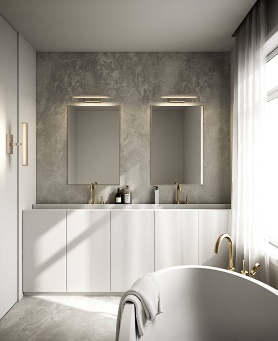 Elegantné kúpeľňové svetlo vybavené dvojstupňovým \