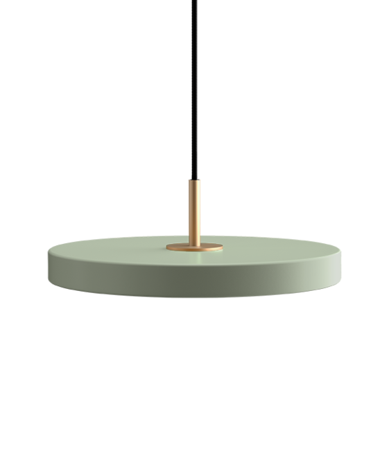 Jednoduchá a originálna závesná lampa UMAGE Asteria v tvare disku. Kovové tienidlo, LED žiarovka. Sedem farieb.