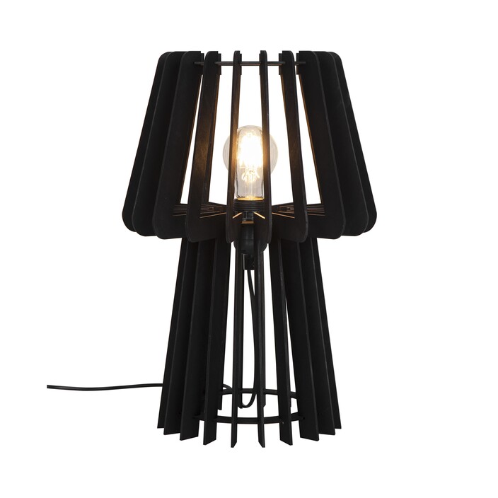 Stolová lampa Groa z drevených lamiel v prírodnom a čiernom variante prinesie do vášho domova kúsok prírody. (čierna)