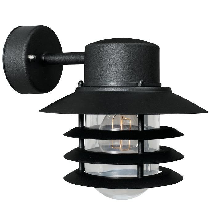 Krásne vonkajšie nástenné svietidlo s hlavou lampy smerujúcou nadol vo funkčnom dizajne vo dvoch farebných variantoch (čierna)