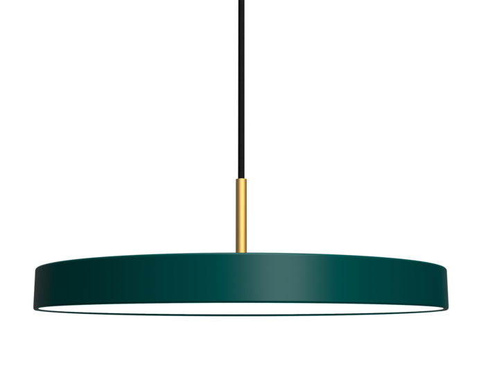 Jednoduchá a originálna závesná lampa UMAGE Asteria v tvare disku. Kovové tienidlo, LED žiarovka. Šesť farieb (zelená)